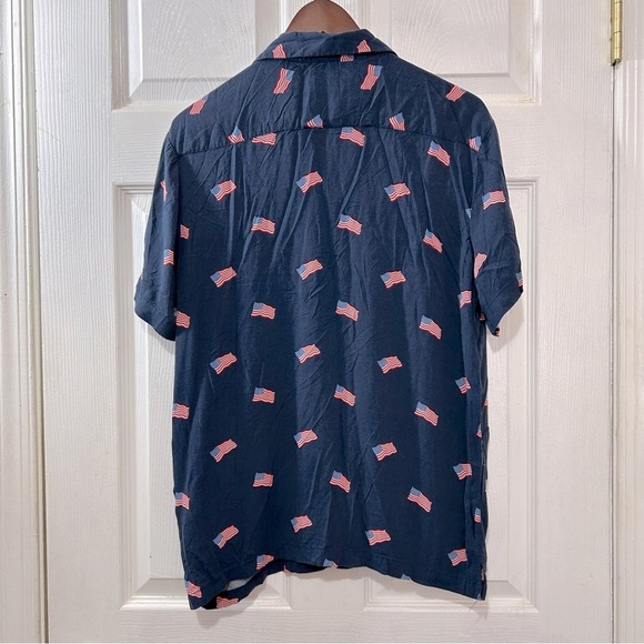 Denim & Flower Born Free Flag Button Down Shirt Ricky Singh Men's Navy Sz Large - Picture 2 of 7